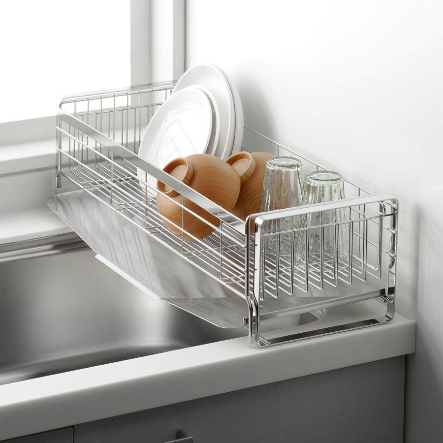 ヨシカワ 水切りラック シンクサイド 幅の広がるスタイリッシュ水切り