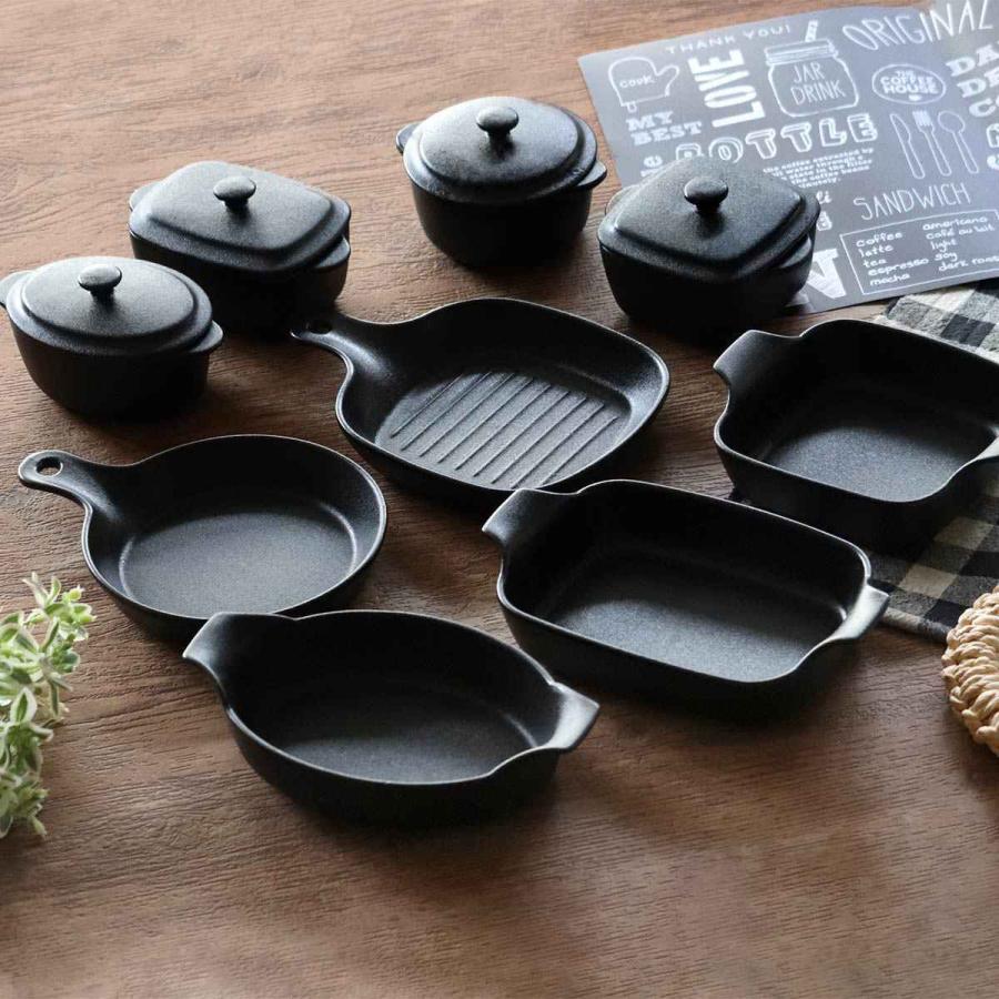 パール金属 キャセロール 13cm 鋳物風 正方形 フタ付 陶磁器 取っ手付