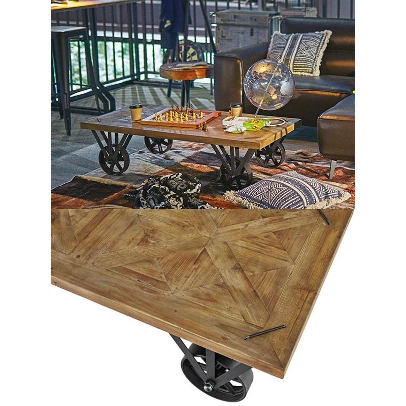 ローテーブル トロリーテーブル 車輪付 天然木 組木風 幅120cm