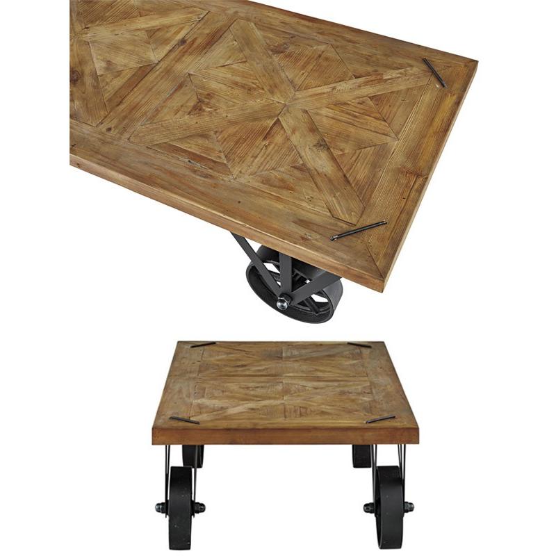 ローテーブル トロリーテーブル 車輪付 天然木 組木風 幅120cm