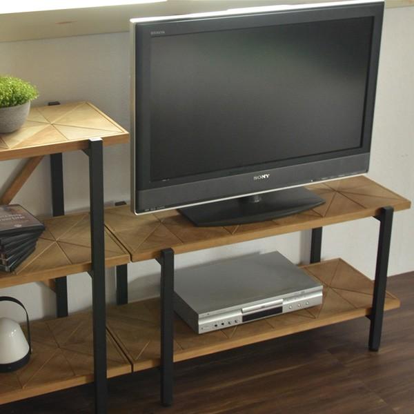 テレビ台 2段ラック 組木 古材風 KALEIDO 約幅90cm （ ローボード