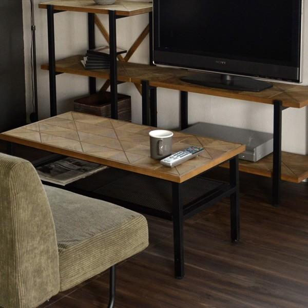 テレビ台 2段ラック 組木 古材風 KALEIDO 約幅90cm （ ローボード