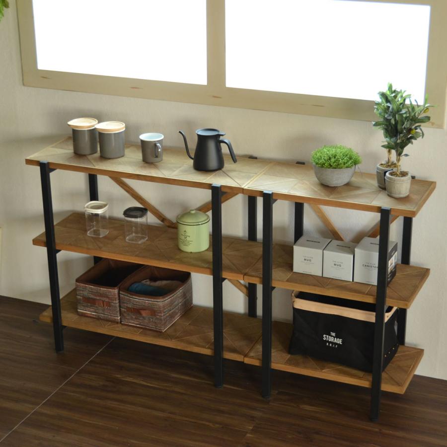 オープンラック 幅90cm 3段 組木 古材風 KALEIDO （ 本棚 収納棚 収納