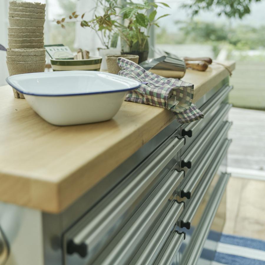 東谷 ツールキャビネット 幅199cm ステンレス製 木天板 キャスター付