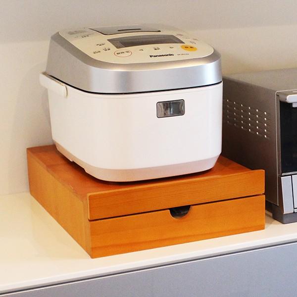 レンジ下ラック 幅30cm 家電下スライドテーブル 木製 引き出し付き