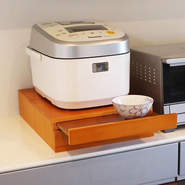 レンジ下ラック 幅30cm 家電下スライドテーブル 木製 引き出し付き