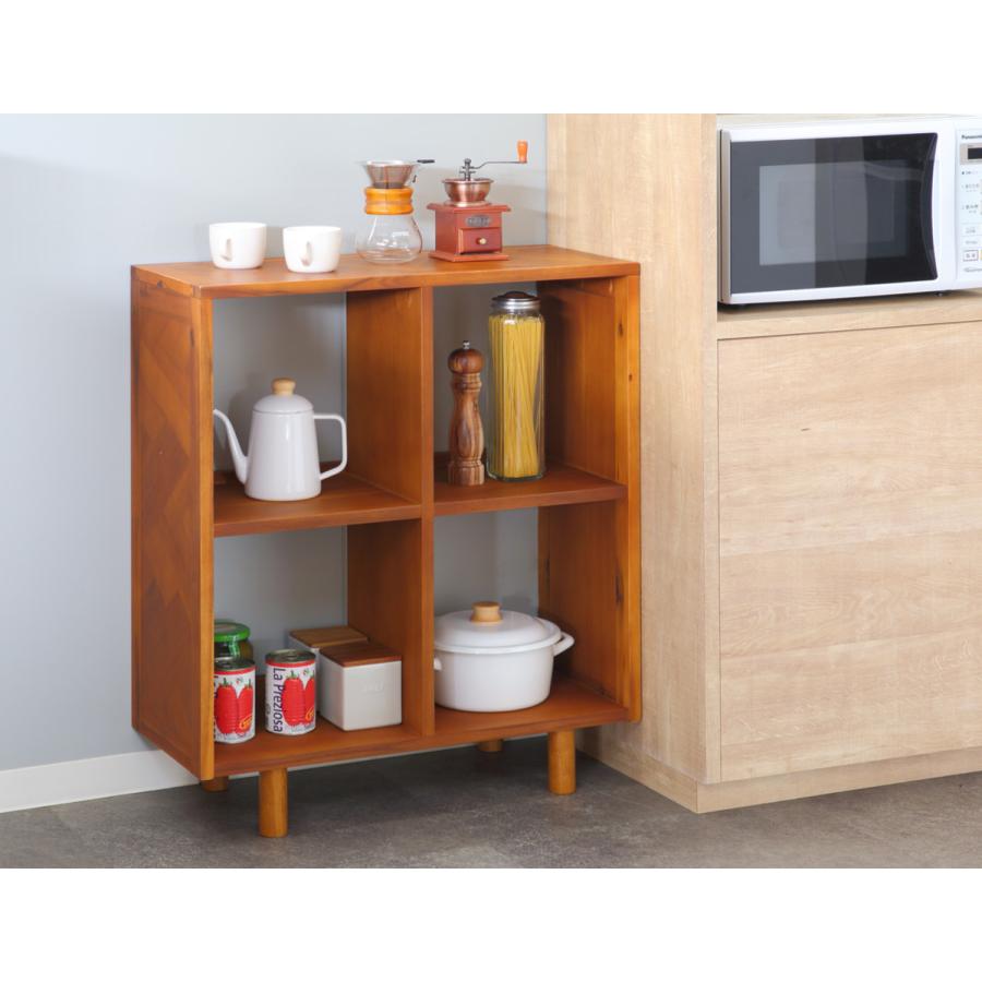 弘益 オープンラック 幅70cm 2段 寄木突板 ヴィンテージ調 HENT