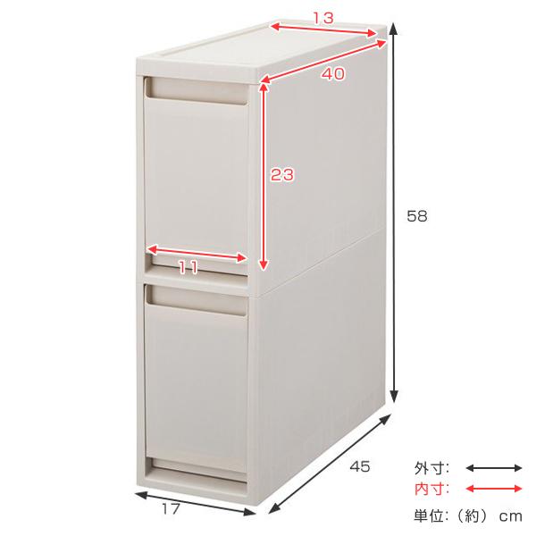 Fits WORK 収納ケース 2段 幅17×奥行45×高さ58cm 引き出し デスク下