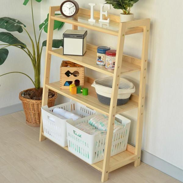 ウッドオープンラック4段 オープンラック ウッドラック 4段 ガラストップ棚 幅65cm