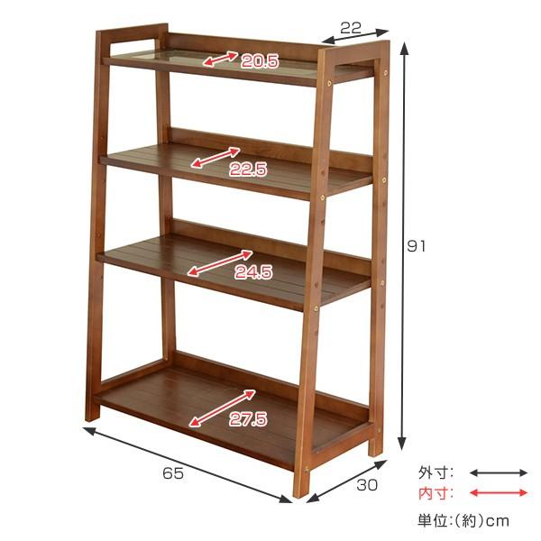 オープンラック ウッドラック 4段 ガラストップ棚 幅65cm （ オープン
