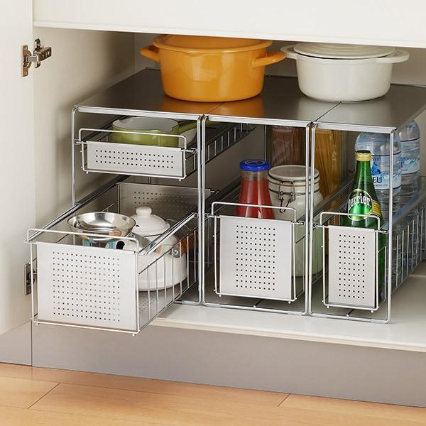 シンク下収納 2段 幅25cm シンク下ラック ステンレス製 スライド式 スリム 引き出し付き シンク収納 シンク下 コンロ下 お弁当グッズのカラフルボックス 通販 Yahoo ショッピング