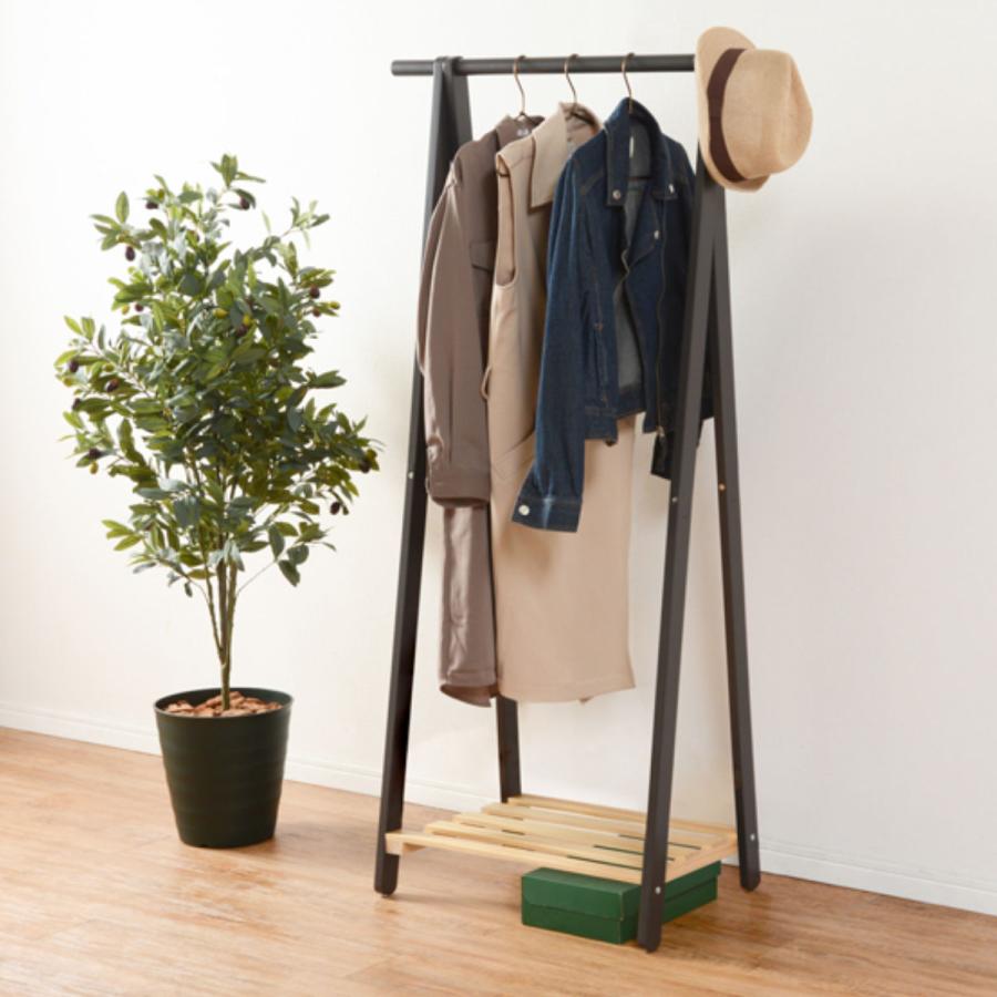 HAGiHARA（萩原） ハンガーラック 天然木製 すのこ付 幅80cm （ コート
