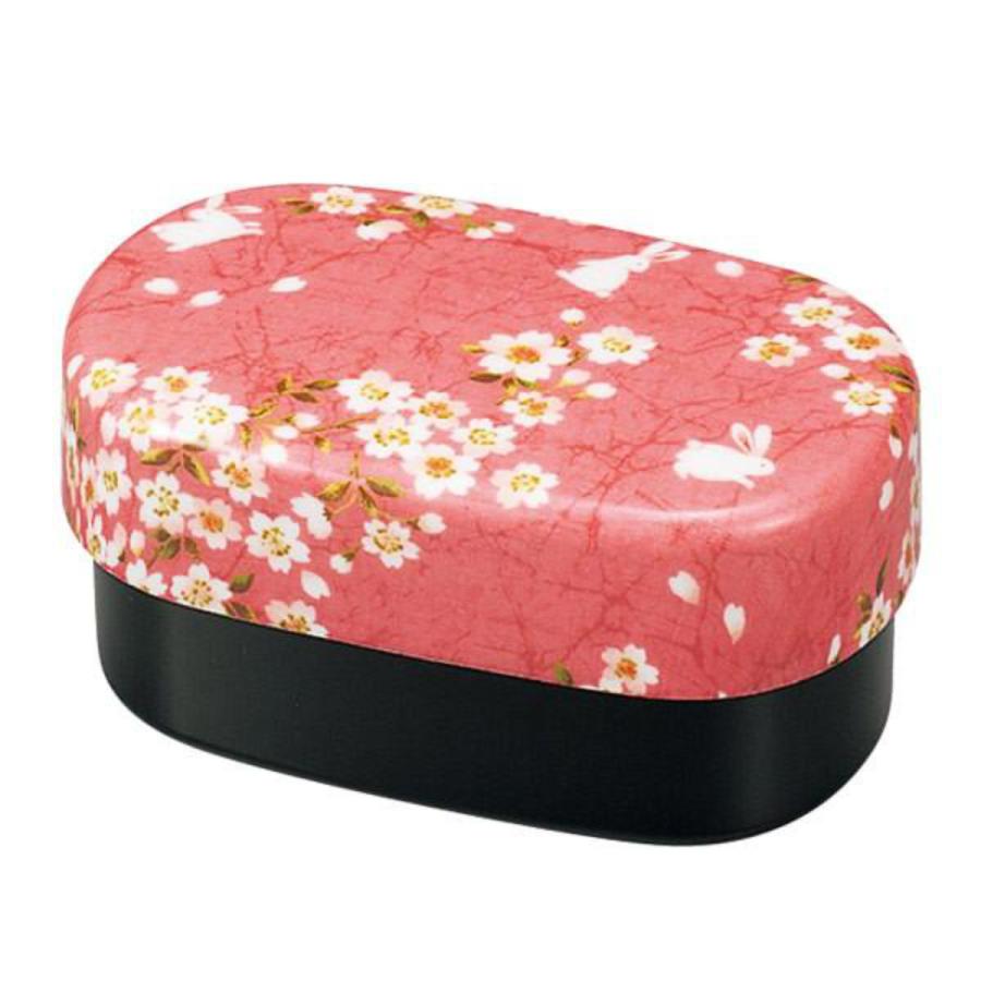 お弁当箱 2段 布貼加賀小判弁当 桜うさぎ HAKOYA 570ml 入れ子 ピンク