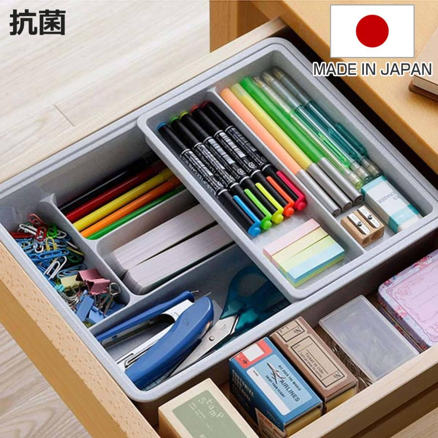 下村企販 カトラリーケース スライド式抗菌整理トレー グレー （ 抗菌
