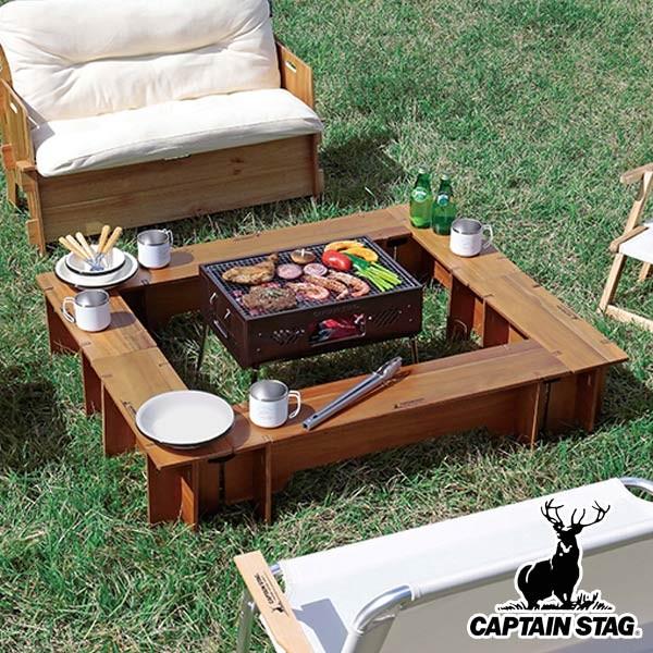 90s ヴィンテージCAPTAIN STAG 木製テーブルチェアセット アウトドアテーブル Fire&Grillテーブルセット 6点 CSクラシックス