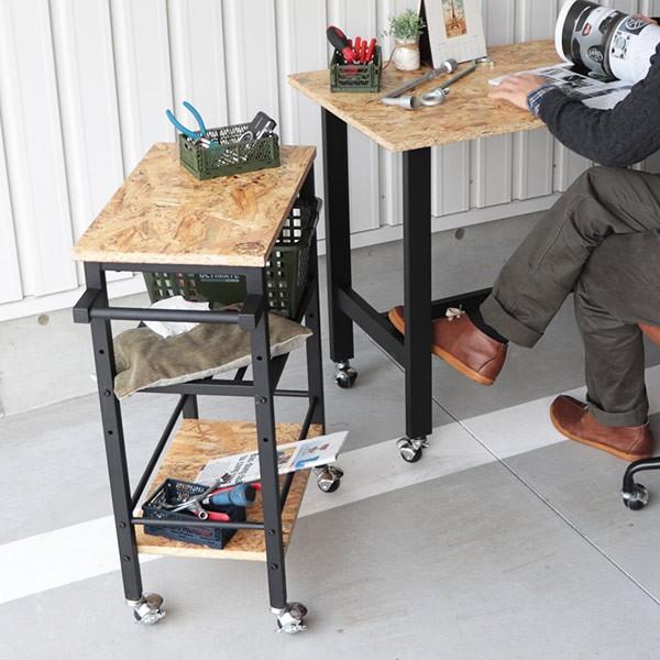 ワゴン 高さ73cm テーブルワゴン OSB 木製 キャスター 作業台 収納