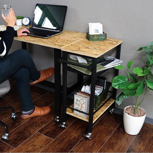ワゴン 高さ73cm テーブルワゴン OSB 木製 キャスター 作業台 収納