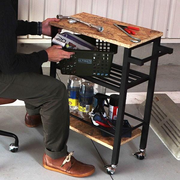 ワゴン 高さ73cm テーブルワゴン OSB 木製 キャスター 作業台 収納