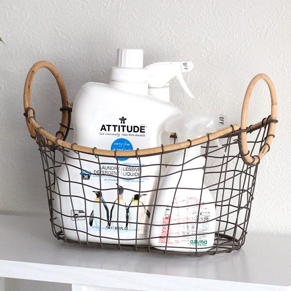 ちどり産業 ワイヤーバスケット 籐のカゴ 幅35×奥行26×高さ14cm