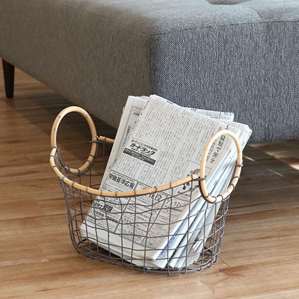 ラタン　籠　収納籠　バスケット ちどり産業 ワイヤーバスケット 籐のカゴ 幅35×奥行26×高さ14cm