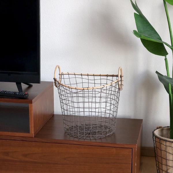 ちどり産業 ワイヤーバスケット 籐のカゴ 直径33×高さ22cm