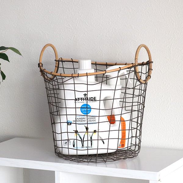 ちどり産業 ワイヤーバスケット 籐のカゴ 直径33×高さ22cm