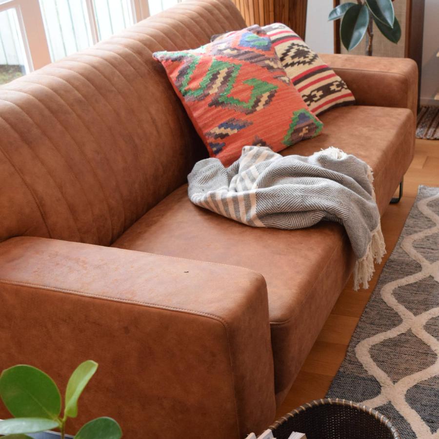 東谷 ソファ 2人掛け 幅182cm レザー調 アンティーク調 （ 開梱設置 3