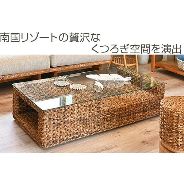 ローテーブル ガラス天板 ハワイアンリゾート風 バナナリーフ材 Ohana  