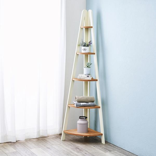 ウッドラック コーナーラック 5段 カントリー調 幅41cm （ オープン