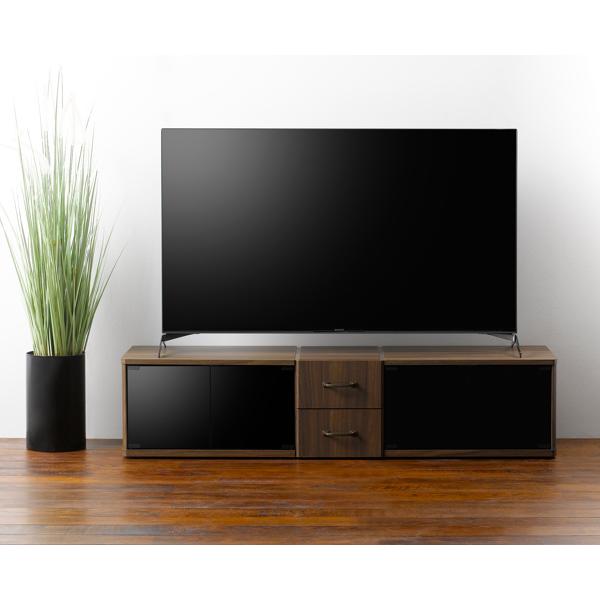 テレビ台 ローボード ウォールナット調 ブラックガラス Nect 約幅148cm