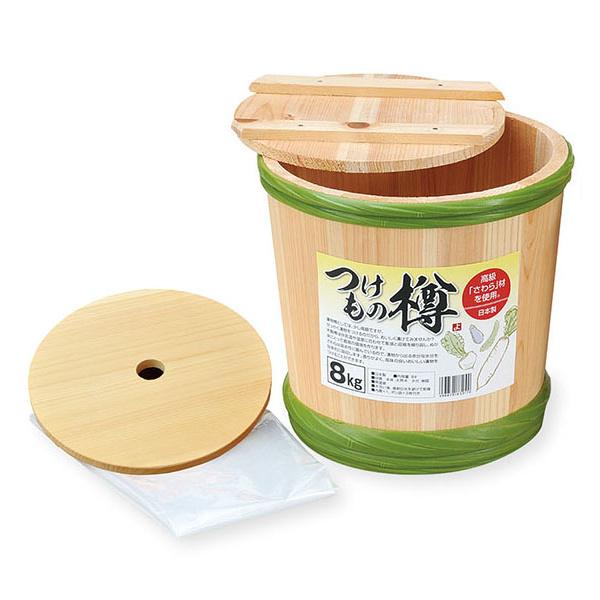 漬物桶、 漬物ダル 8kg 木製 さわら 漬物桶 押しふた 袋付き （ つけもの樽 漬物