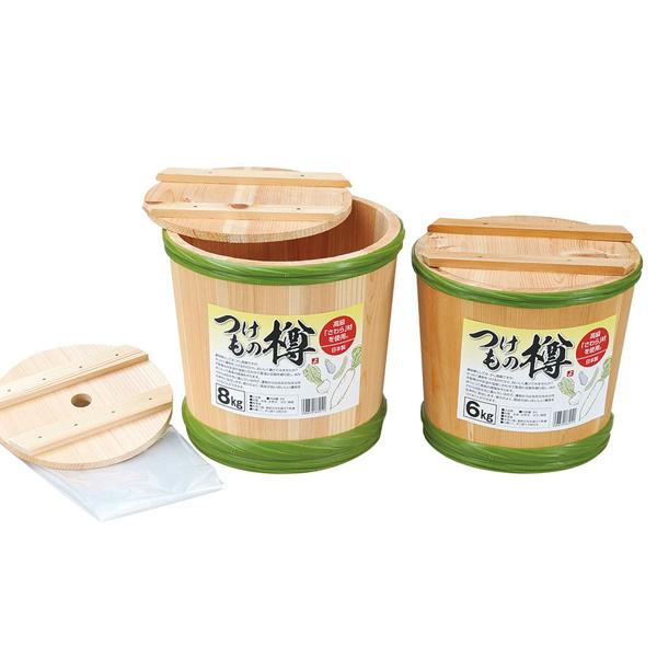 漬物ダル 8kg 木製 さわら 漬物桶 押しふた 袋付き （ つけもの樽 漬物