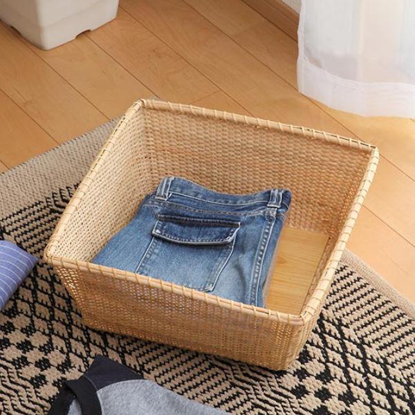 ちどり産業 バスケット 幅38.5×奥行38.5×高さ17.5cm 籐 ラタン