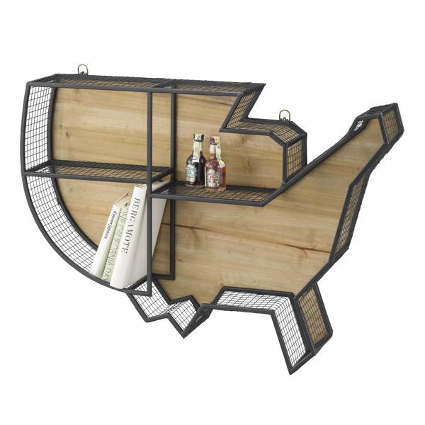 アメリカ製 飾り棚 東谷 ウォールラック 壁面収納 スチールフレーム USA 国土形 幅74cm