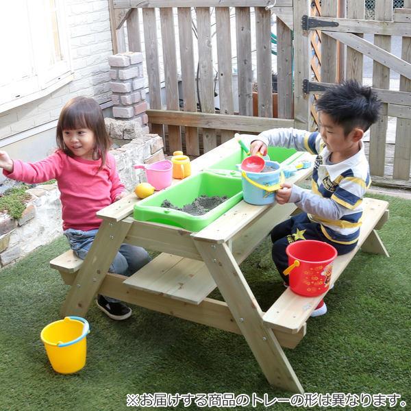 谷村実業 天然木 テーブル 砂場テーブル ガーデンテーブル ベンチ付