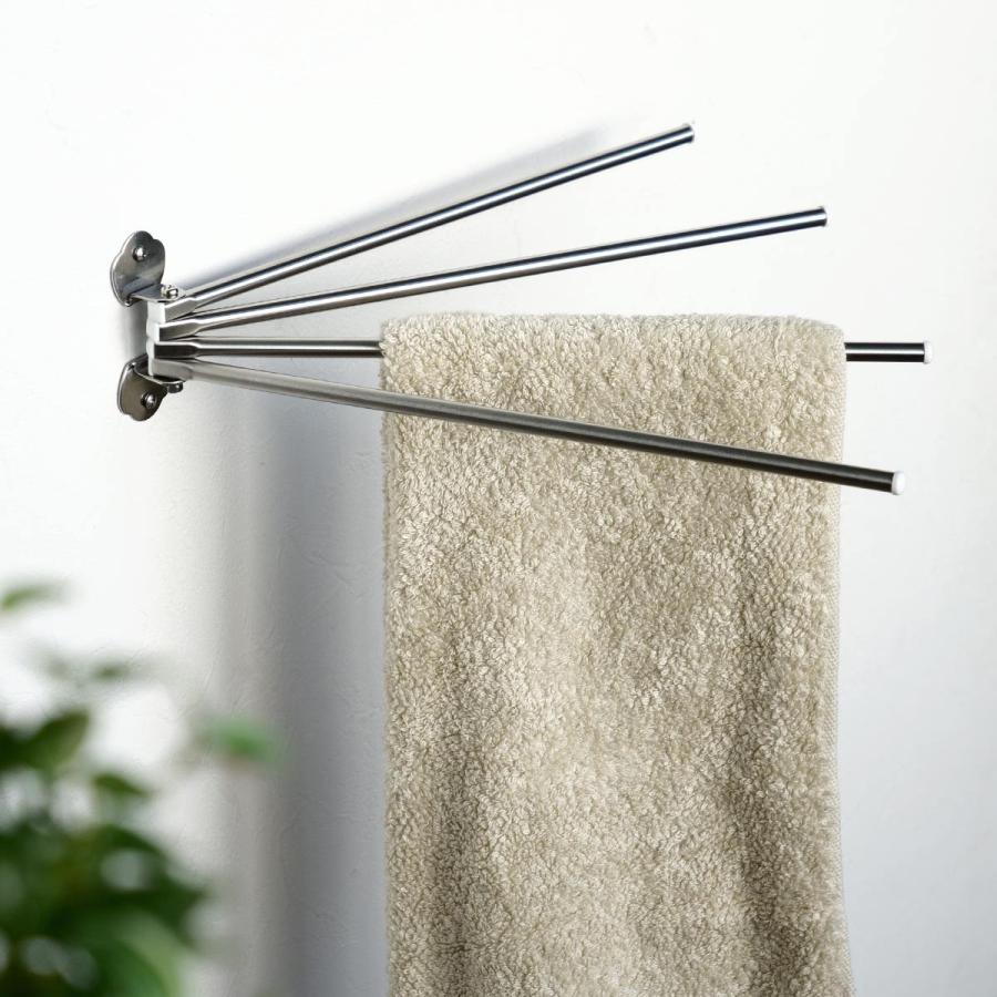 タオルハンガー ステンレス 4本掛け （ 壁付け タオル掛け 4枚 回転