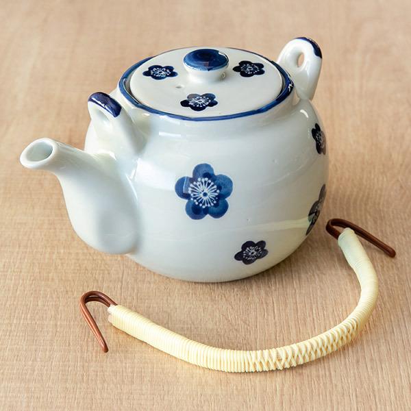 土瓶蒸し器。新品5個セット。 土瓶 600ml 青小梅 茶こし付き 急須 ポット ティーポット 陶器