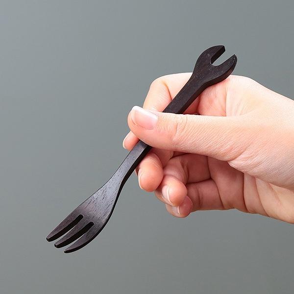 フォーク 14cm スパナ 工具 天然木 木製 シタン 籐芸 （ ケーキ