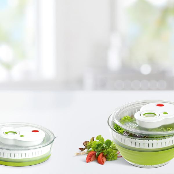 サラダスピナー コンパクト 野菜水切り キッチンアシスト 大 丸型 野菜 水切り 器 サラダ スピナー ホワイト 水切り器 引っぱって ゆるめて 蓋あり 【保証書付】 アサヒ軽金属 真空サラダボール サラダスピナー 真空ポンプあり