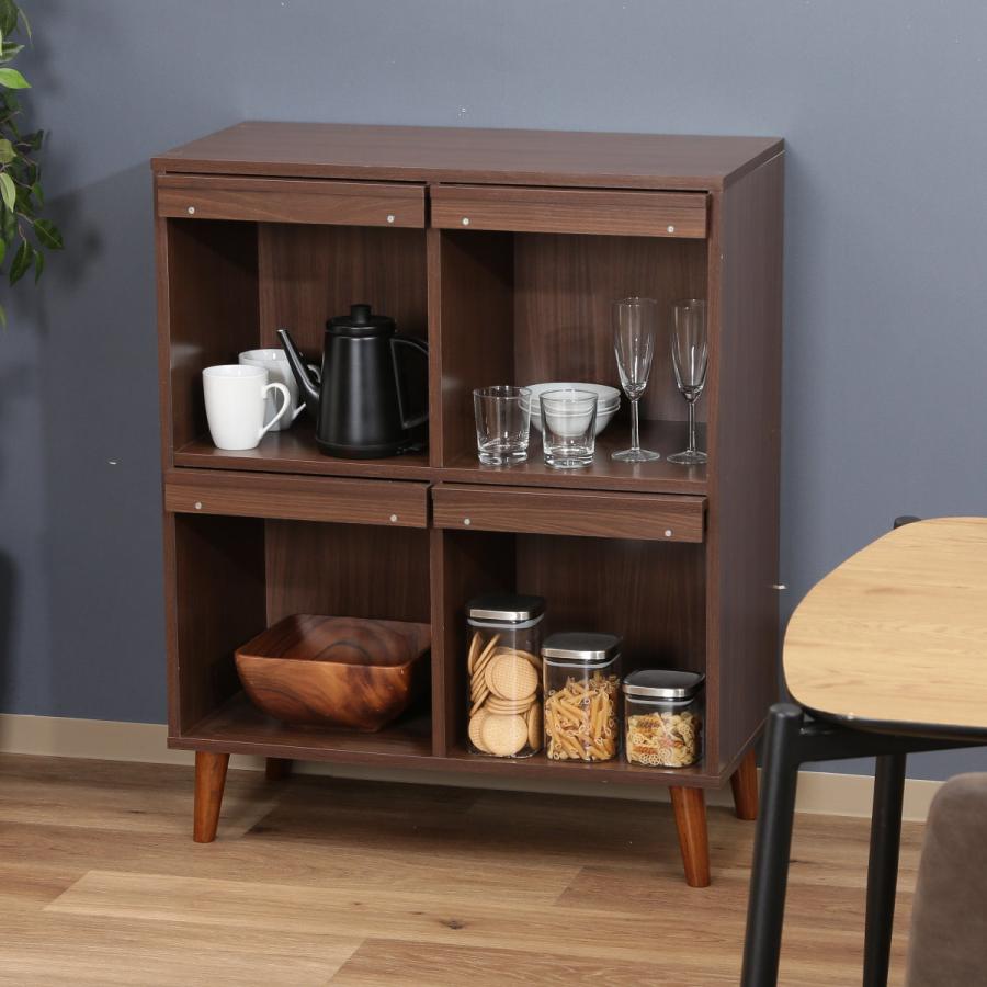 不二貿易 ディスプレイラック 幅79cm 4マス フラップ扉 脚付き アルト