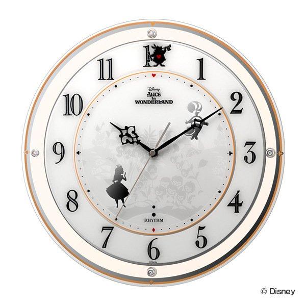 掛け時計 Ik ディズニーの 大人デザイン がコンセプトの掛け時計です エレガントなデザインにふしぎの国のアリスで人気のキャラクターたちが描かれています 掛け時計 アリス 電波時計 時計 壁掛け時計 不思議の国のアリス 電波 電波時計 掛時計