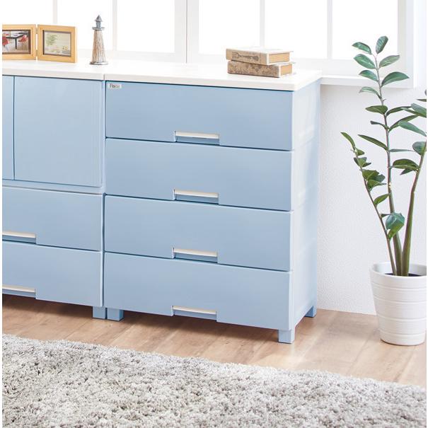 美品⭐︎水色プラスチック製5段チェスト 幅80］【ブルー】5段引き出し チェスト 選べる取っ手 国産タンス 大川