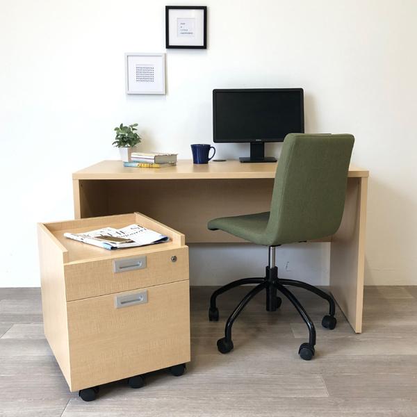 ワイドなオフィスデスク メラミン貼り 脇引き出し付き