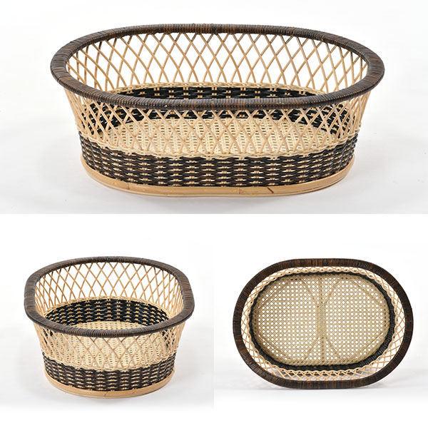 籐製 脱衣カゴ 楕円形 ツートーン 編みカゴ ラタン 幅55cm （ 籐