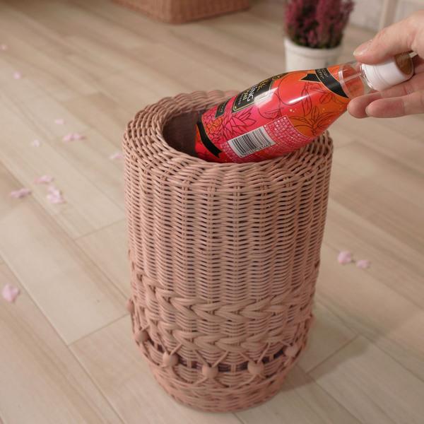 籐 筒形バスケット ごみカゴ 被せ蓋 fiore 直径20cm （ ゴミ箱 丸型