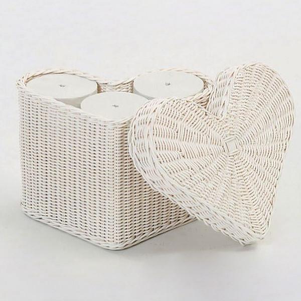 籐 ハート型バスケット フタ付 ペーパーホルダー fiore 幅31cm