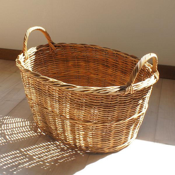 籐 バスケット 持ち手付 楕円型 ラタン製 かご 約幅56cm （ カゴ 籠 脱衣かご 衣類 収納 ラタン 編み ）