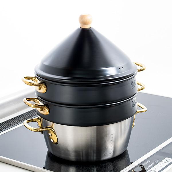 せいろ 24cm 蒸籠 ブラック 6点セット ステワ 蓋 両手鍋 蒸し器 業務用