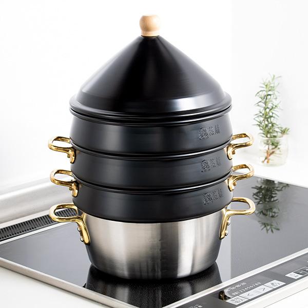 せいろ 24cm 蒸籠 ブラック 6点セット ステワ 蓋 両手鍋 蒸し器