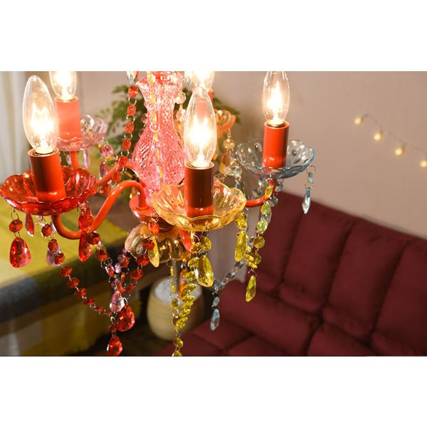赤と透明のシャンデリア 5灯 シャンデリア クリスタル